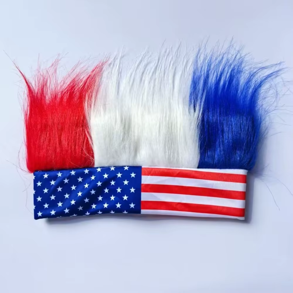 Bandeau patriotique PESENAR avec drapeau américain en fausse fourrure rouge, blanc et bleu, accessoi