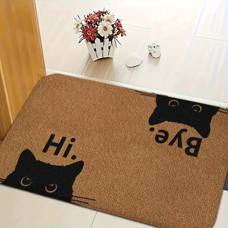 Paillasson VIKAMA avec texte «Toi» Adorable tapis de porte visage de chat noir lavable en machine et