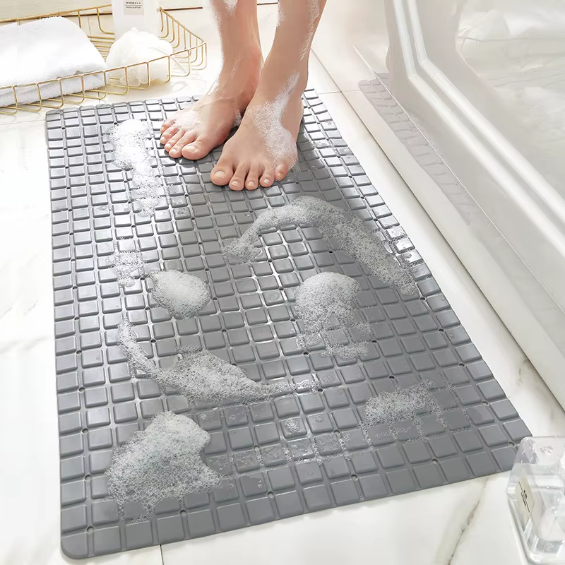 Tapis de bain en PVC de qualité supérieure, 1 pièce, antidérapant, avec ventouses et trous de vidang