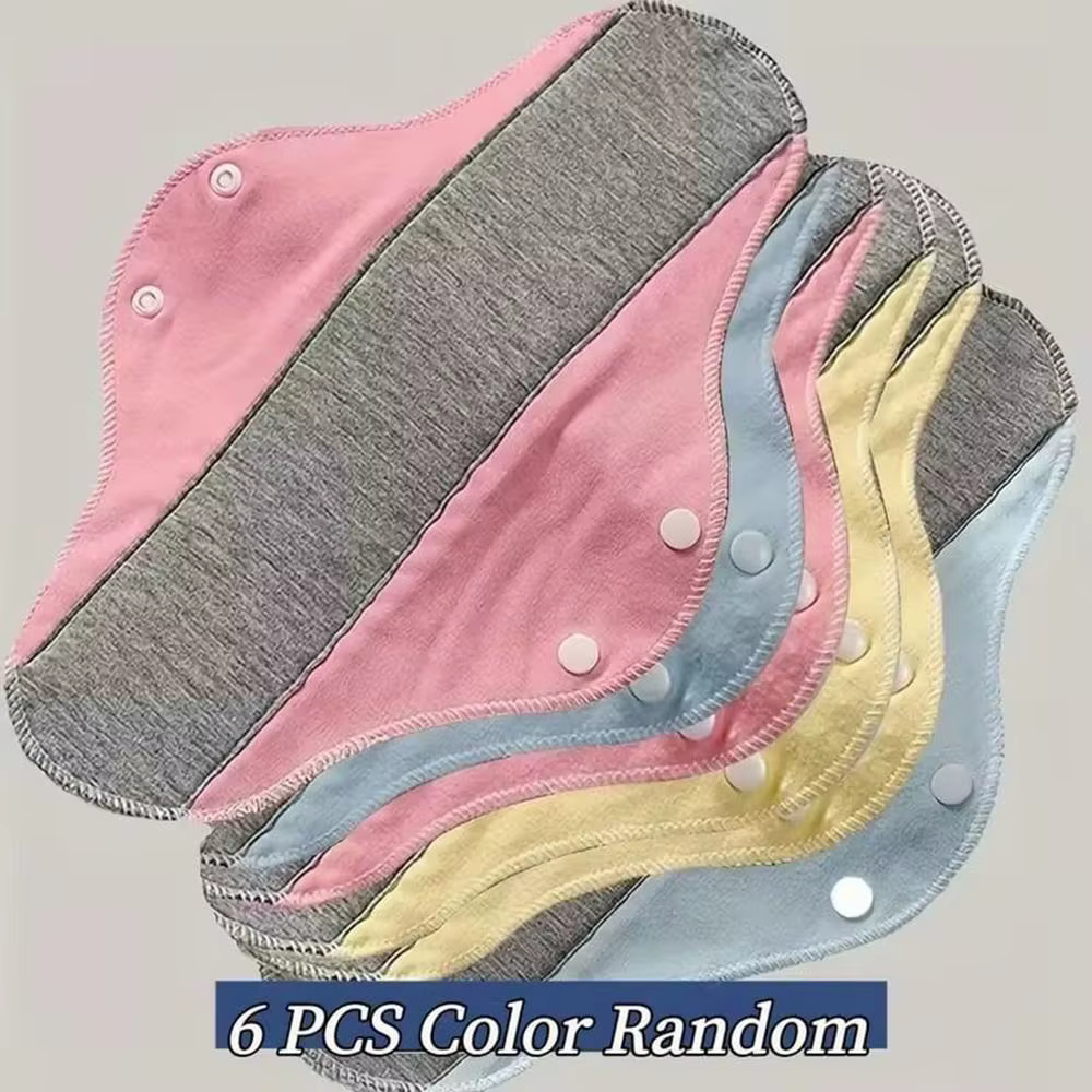 6 serviettes hygiéniques réutilisables en coton coloré, lavables, pour les règles et l'allaitement