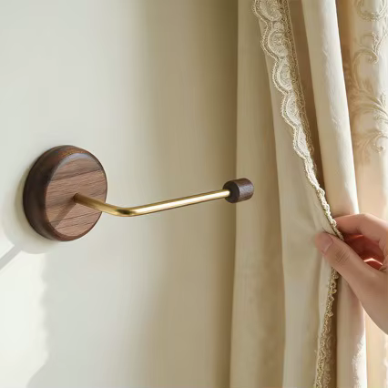 Attache-rideau minimaliste en bois et laiton, support mural pour rideaux de salon et de chambre, pou