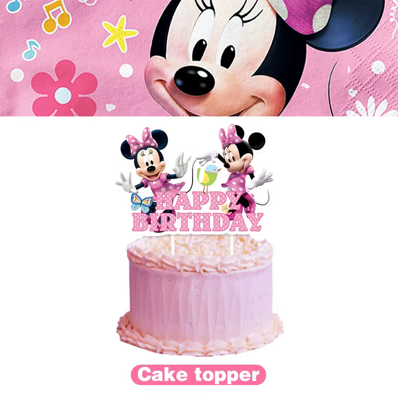 Vaisselle de fête d'anniversaire Minnie, assiettes, gobelets, serviettes, nappe, vaisselle rose Minn