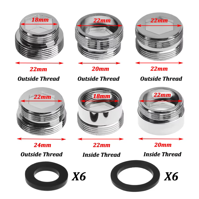 Ensemble d'adaptateur de robinet de cuisine 18 / 20 / 22 / 24mm à 22mm avec rondelle métal mâle feme