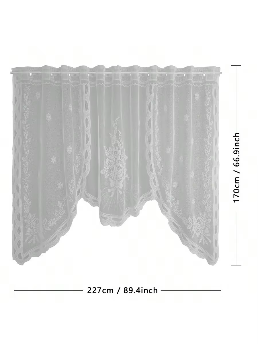 Rideau floral vintage français avec détails en dentelle ondulée pour la décoration de fenêtre de cui