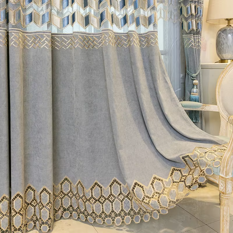 Rideaux de luxe en Chenille brodés creux gris européen, occultants pour salon, chambre à coucher, sa