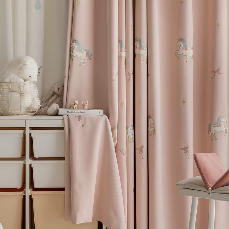 Rideaux occultants en coton et lin brodés roses pour enfants, pour salon, salle à manger, chambre à 