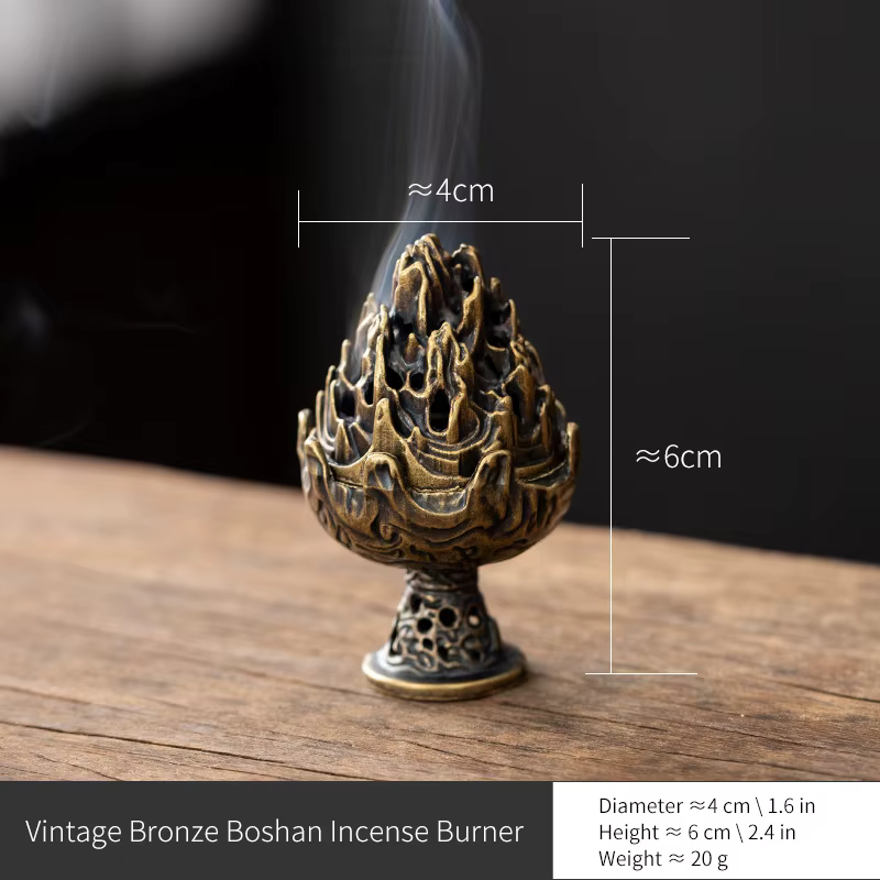 Brûleur d'encens Boshan fait main, style Han, en bronze sculpté, décoration zen pour maison de thé, 