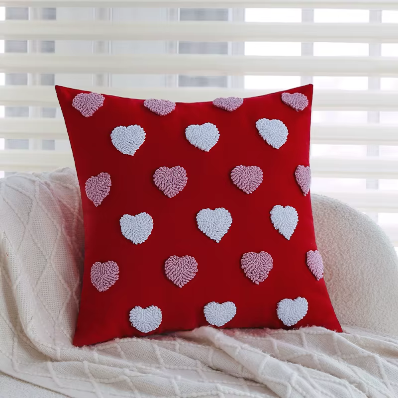 Juste de coussin tuftée Red Love, taie d'oreiller décorative pour la maison romantique, canapé de sa