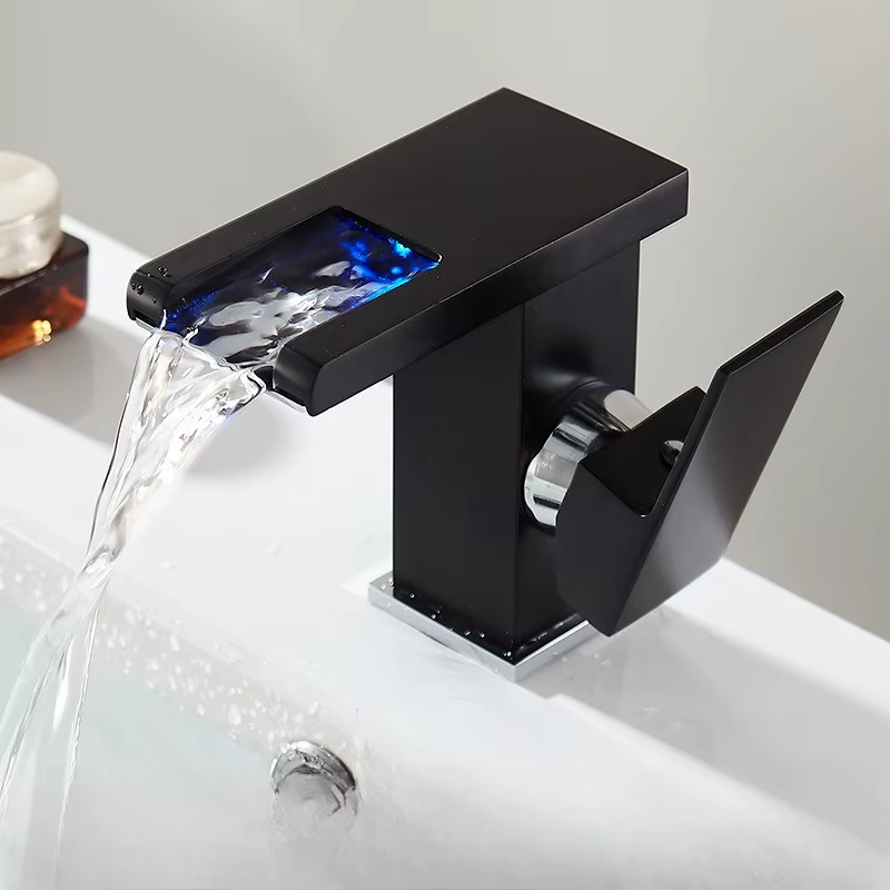 Robinet mitigeur d'eau froide et chaude à trou unique, robinet d'évier de salle de bains noir, robin