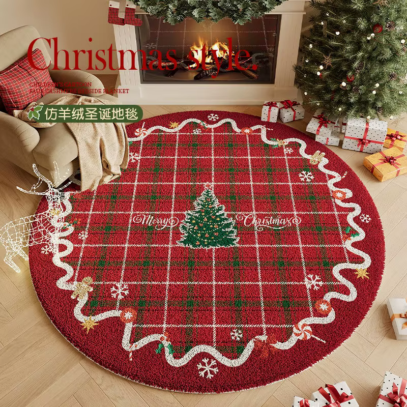 Tapis circulaire de noël limité pour salon, chambre à coucher, chevet, Imitation cachemire, épais, t