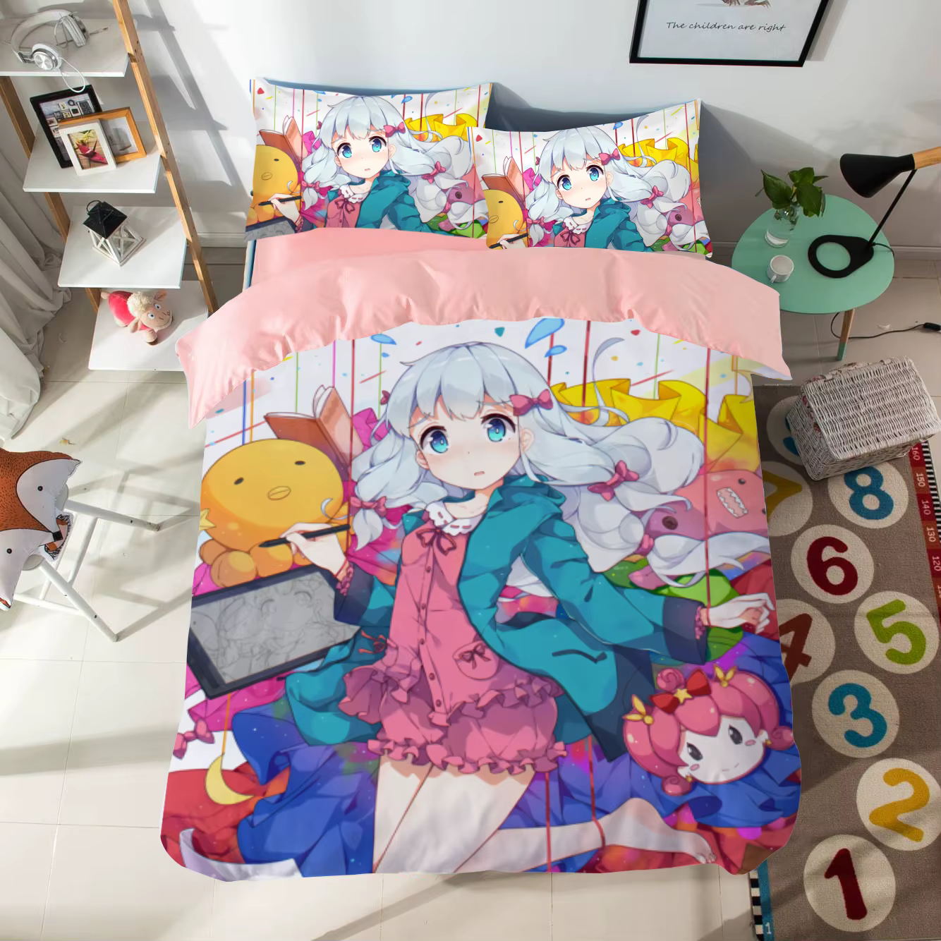 Ensemble de housse de couette pour belle fille, imprimé de dessin animé avec taies d'oreiller, houss