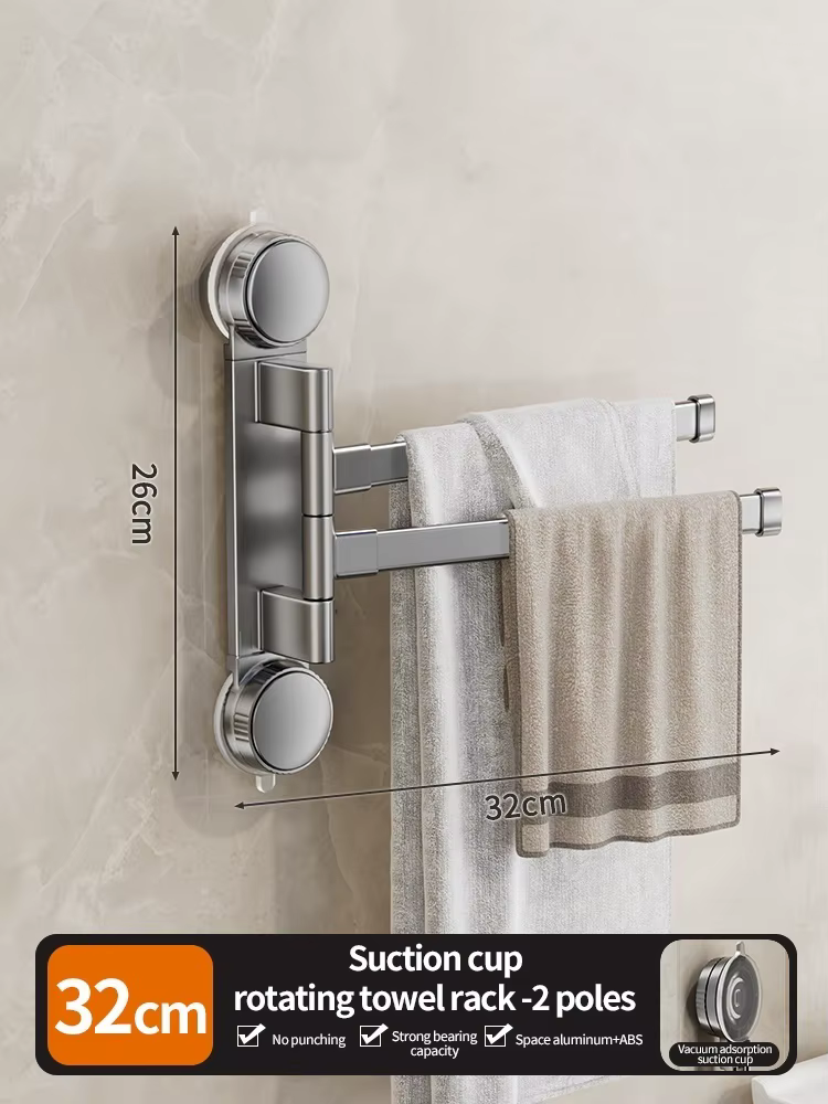 Porte-serviettes rotatif à ventouse sans perçage, porte-serviettes pliable multi-barres, porte-servi