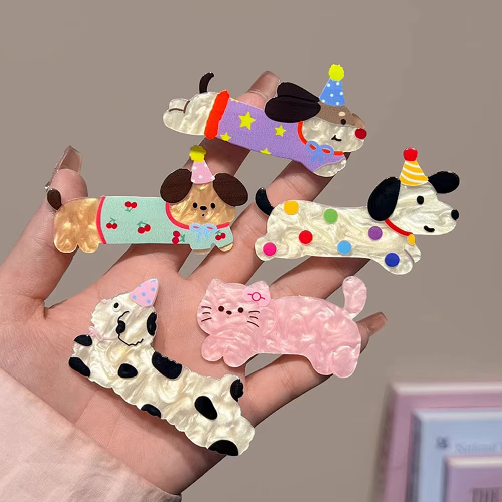 Pince à cheveux en acrylique pour filles, couvre-chef de chiot mignon de dessin animé, épingles à ch
