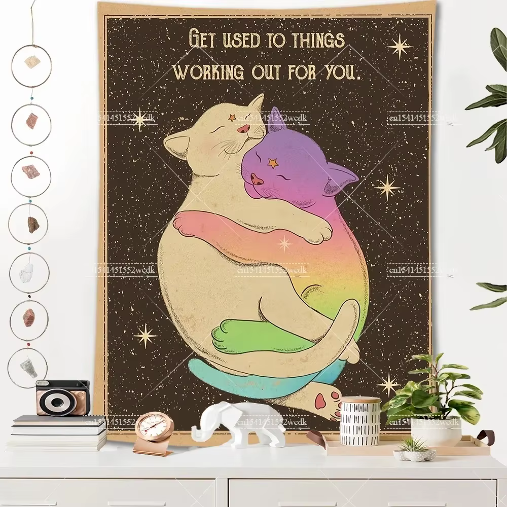 Tapisserie de décoration de chambre à thème chat bohème VIKAMA, tapisserie de tarot soleil et lune, 