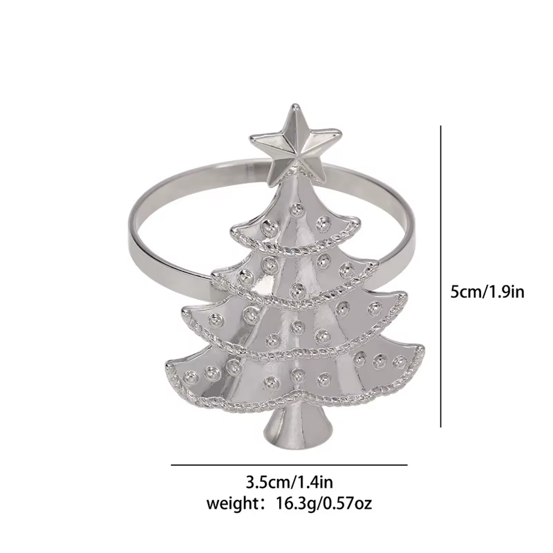 Serviettes d'arbre de noël, anneaux à boucle, serviettes en métal, porte-anneaux, décorations de tab