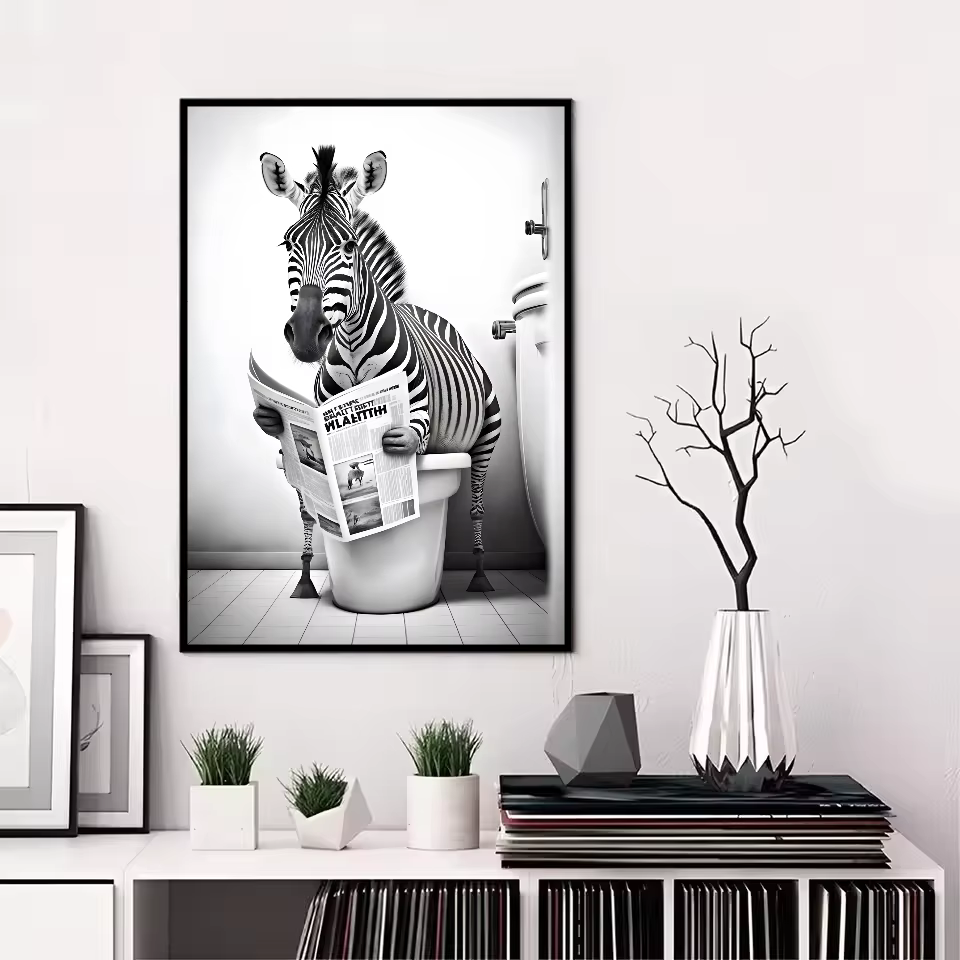 Affiche d'animaux de salle de bains drôle de style moderne, art HD, mur collant, étanche, maison, sa