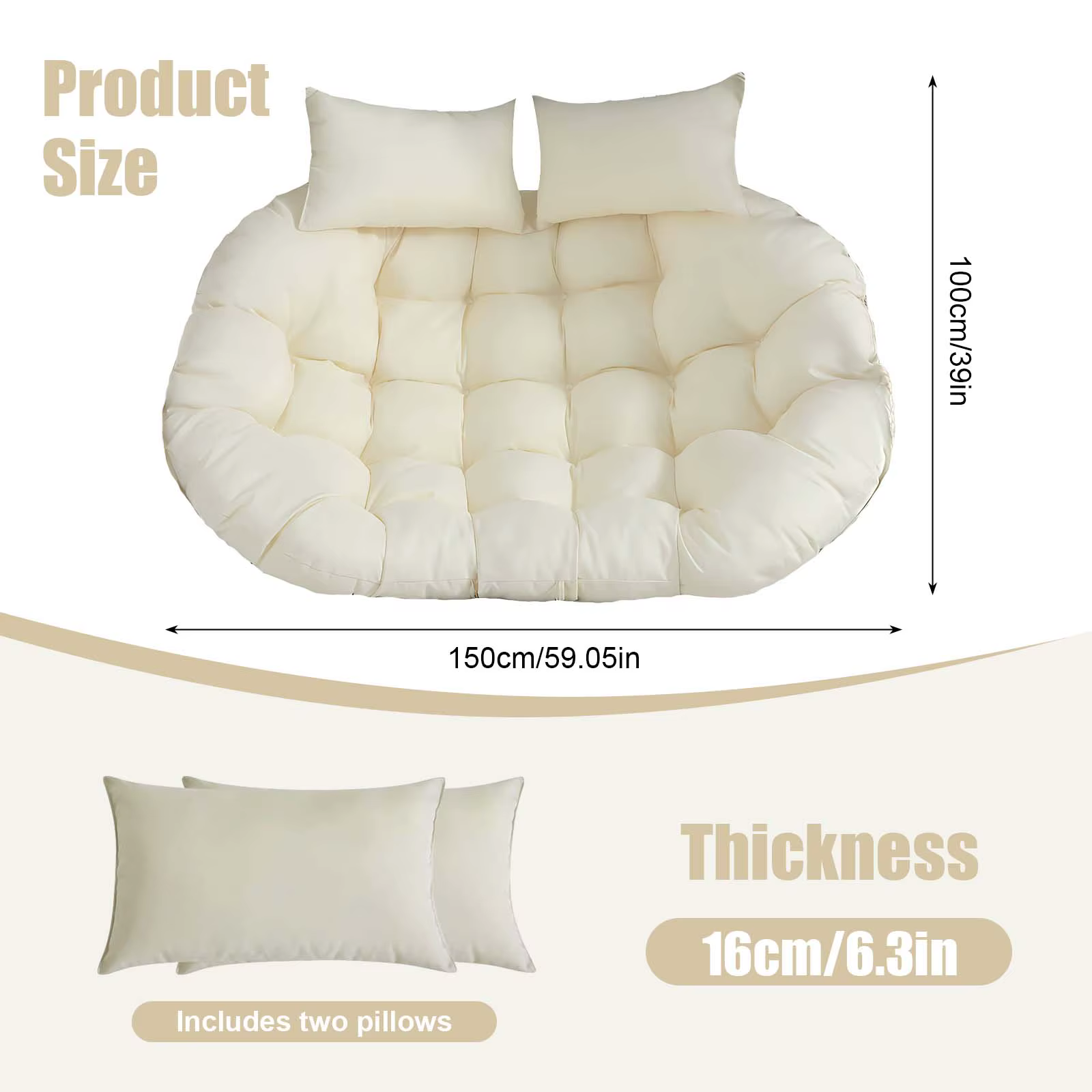 Coussin de remplacement épaissi et imperméable pour chaise suspendue double, pour l'extérieur et l'i