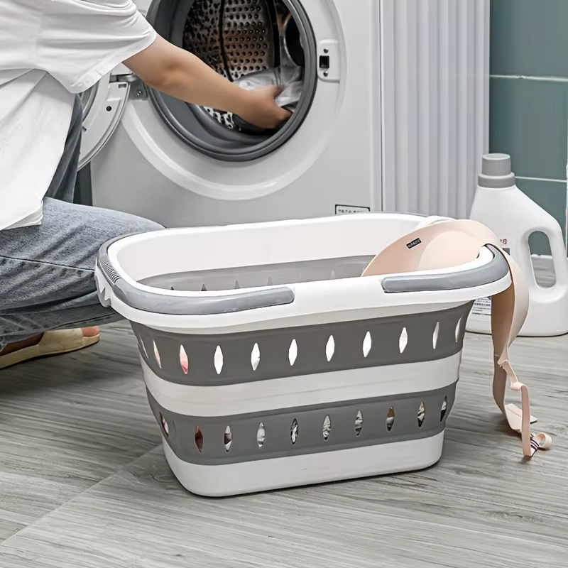 Panier à linge pliable avec poignées, forme ovale, bac de lavage portable, conteneur à linge peu enc