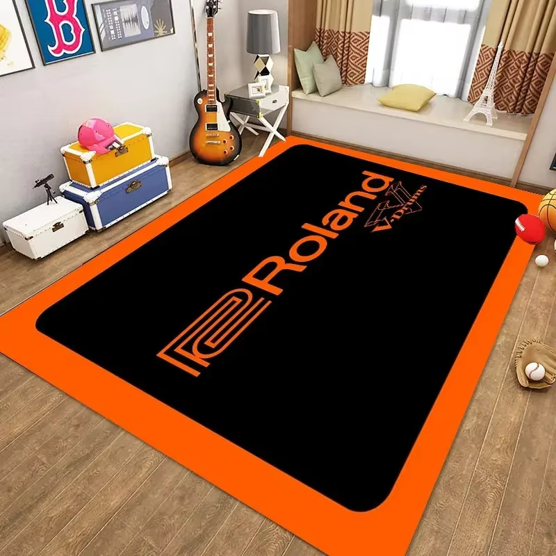 VIKAMA Tapis rétro noir et orange imprimé Roland, tapis doux antidérapant pour les fans de musique, 