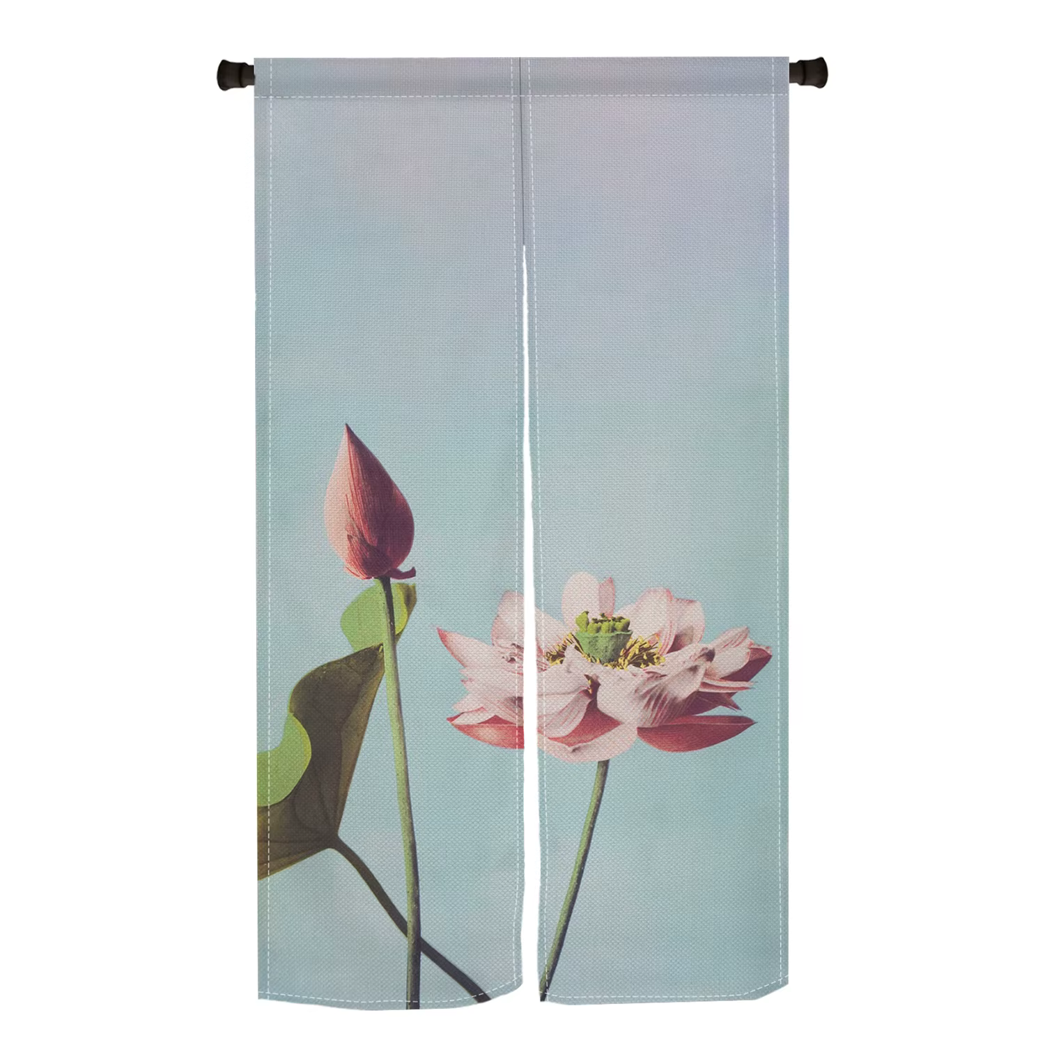 Rideau de porte Lotus en bambou, peinture de lavage à l'encre, rideaux en lin japonais, portes de ch