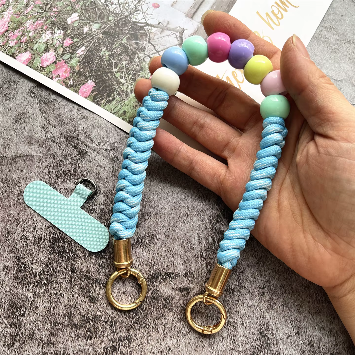 Accessoires de téléphone, dragonne perlée, porte-clés doré, lanière, Bracelet coloré, accessoires de