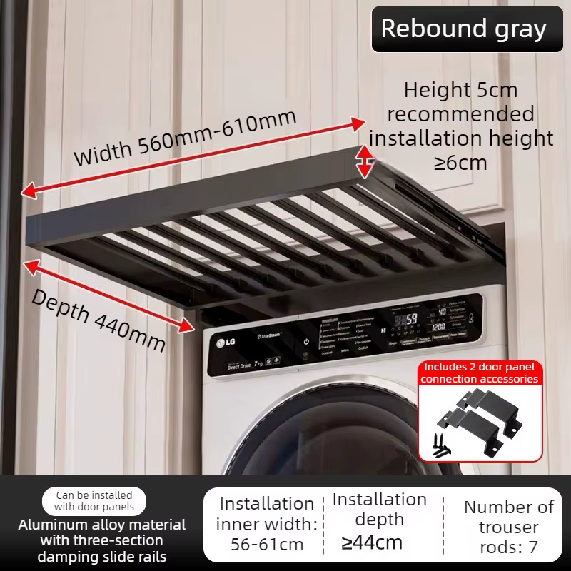 Séchoir à linge télescopique escamotable pour machine à laver, avec réglage par rebond, rangement di