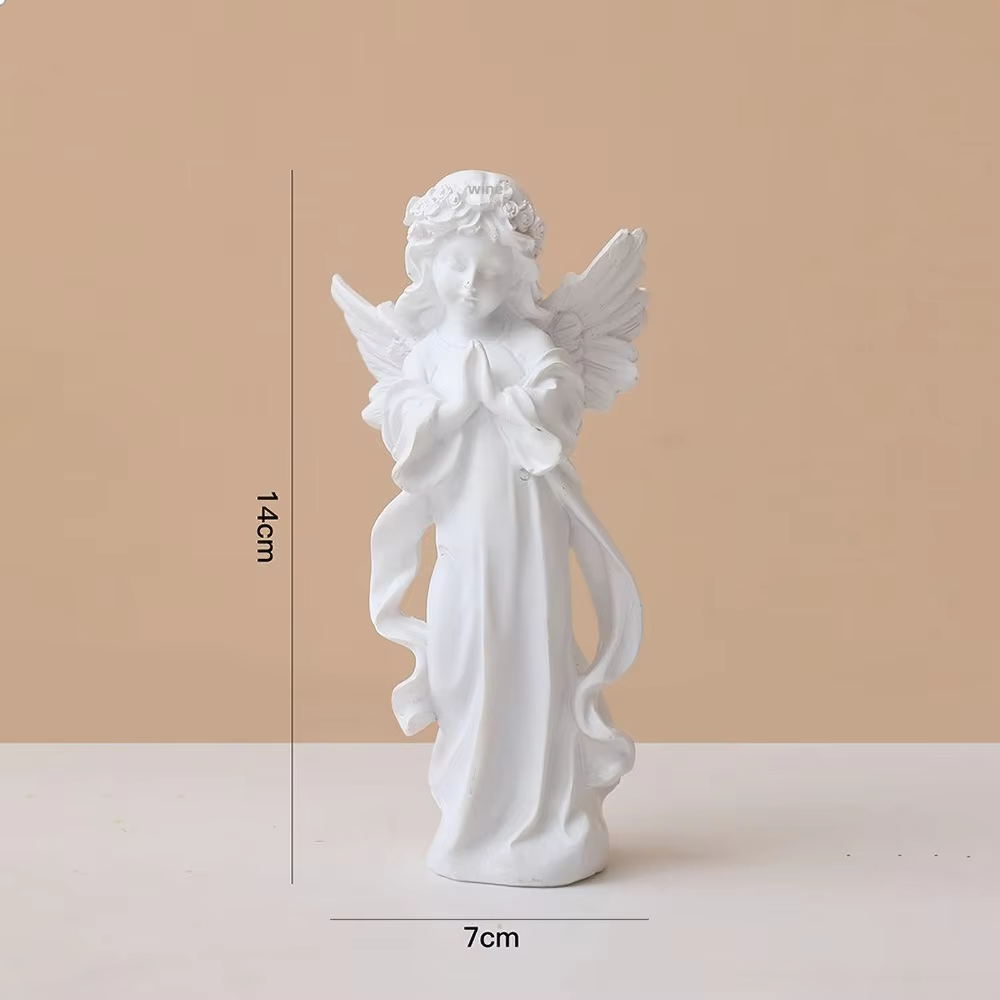 Statue d'ange de lecture peinte à la main en résine, décor de livre Vintage, Figurine d'autel de mai