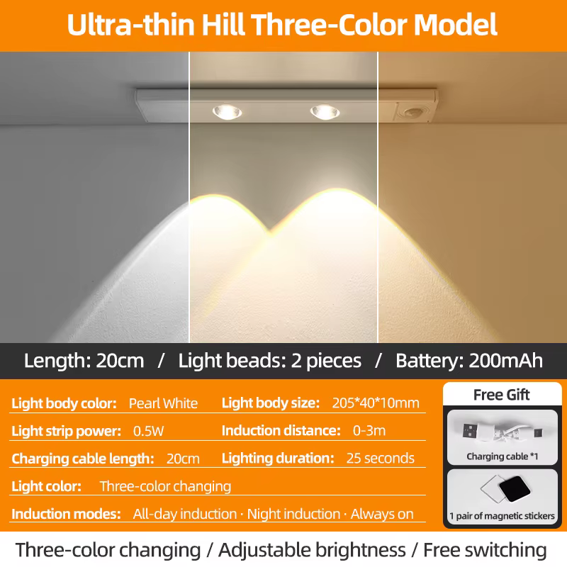 Lumière LED sous armoire rechargeable par USB, détecteur de mouvement sans fil pour cuisine, aliment