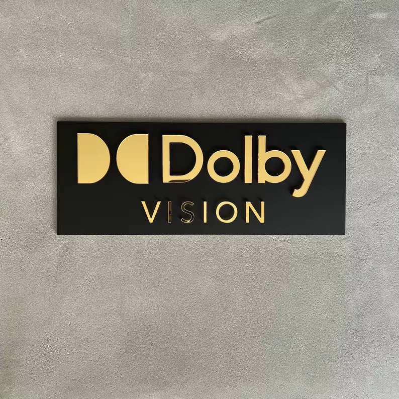 Enseigne de cinéma maison 3D effet miroir doré - 4K Ultra HD THX KRIX DTS:X Dolby Atmos, plaque mura