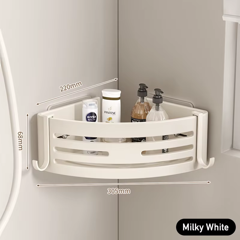 Étagère de rangement murale blanche pour salle de bain, auto-adhésive, sans perçage, douche, salle d