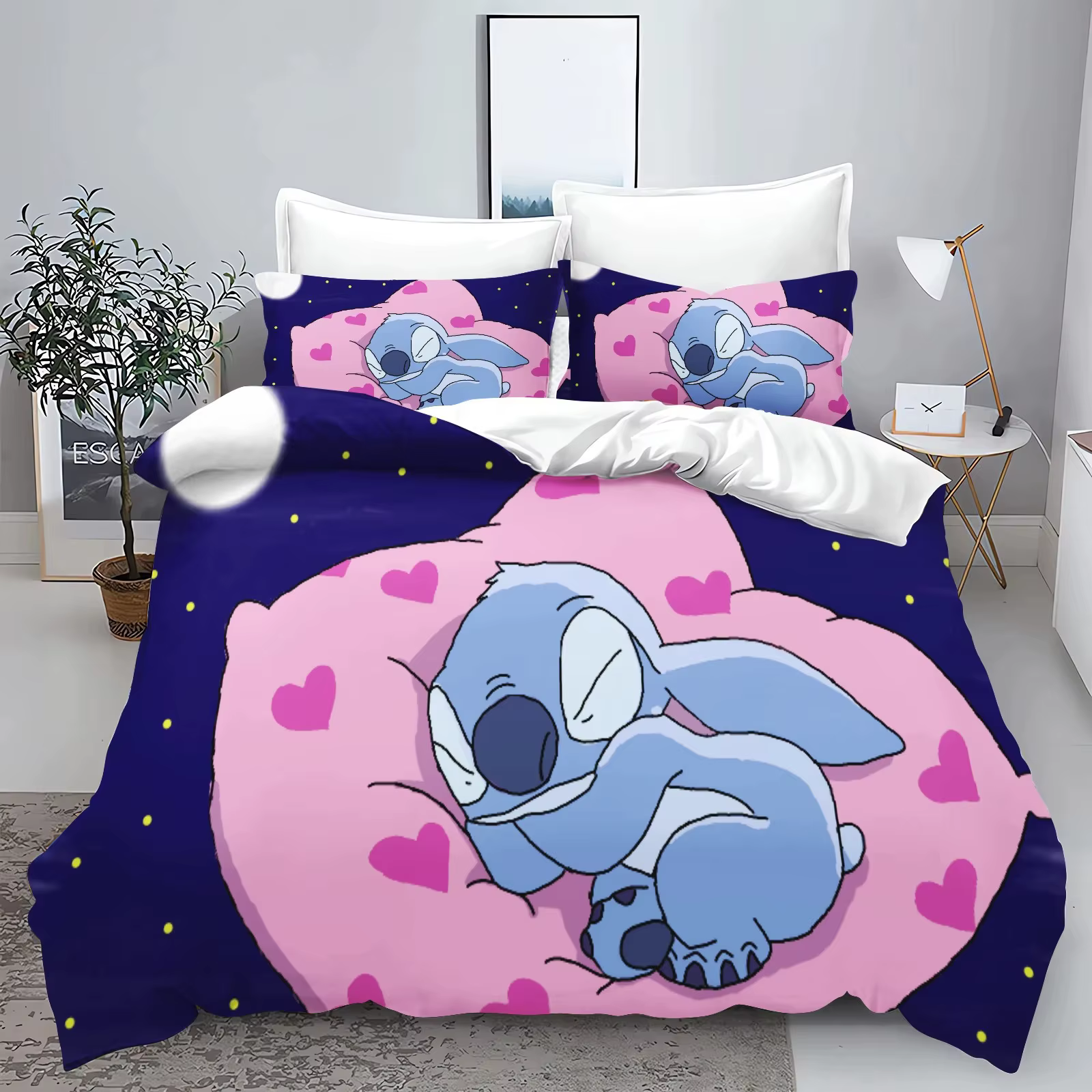 Parure de lit king size pour enfants Stitch 3D, housse de couette imprimée mignonne, motif dessin an