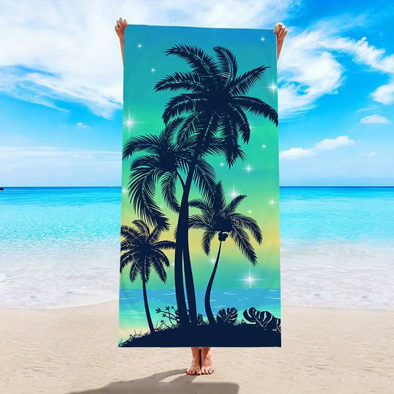 Serviette de plage à motif de palmier, Protection solaire, coupe-vent, adaptée à la piscine, Camping
