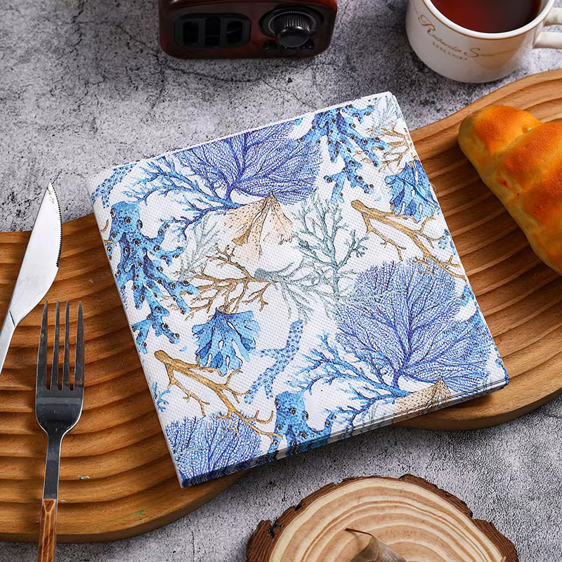 Nappe rustique bleue Vintage française, 10/20 pièces, napperons colorés imprimés, serviettes pour le