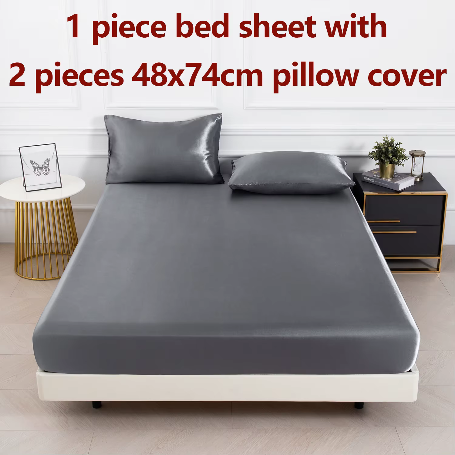 Ensemble de draps-housses de couleur unie, 3 pièces, 1 drap de lit avec 2 housses d'oreiller, tissu 