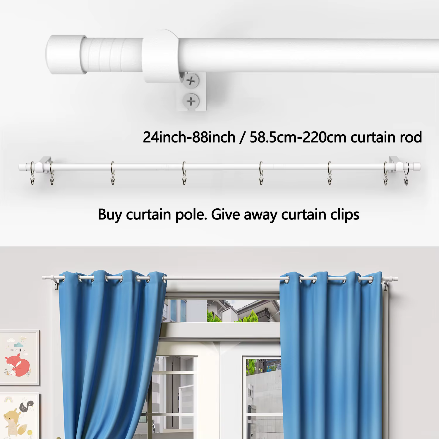 Tiges à rideaux simples et pratiques, adaptées aux fenêtres de 23 à 80 pouces, robustes et durables,