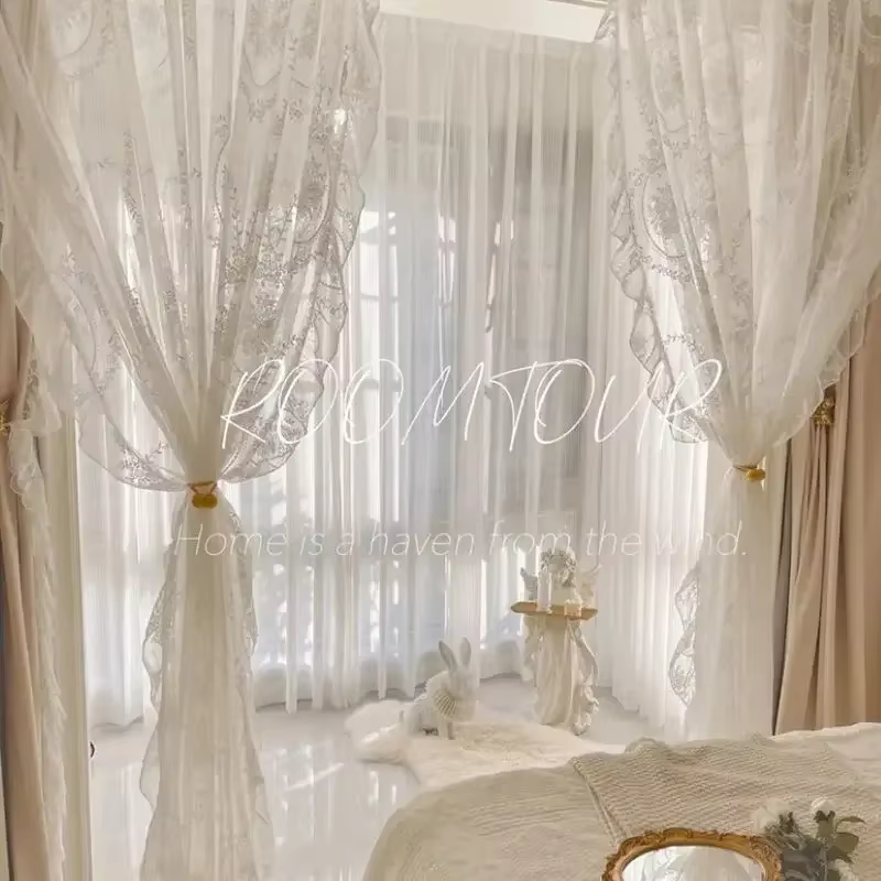 Rideau rococo français pour salon, chambre à coucher, balcon, guirlande rétro américaine, feuille de