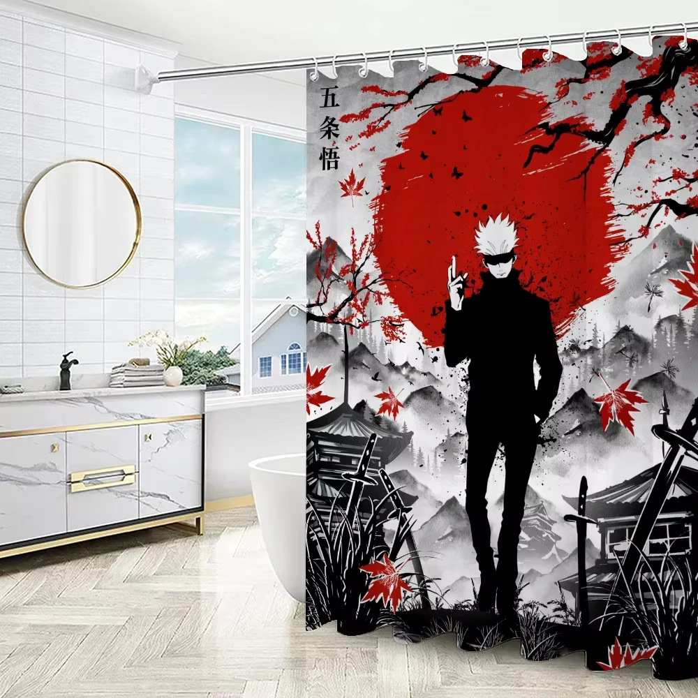 Rideau de douche élégant avec personnage d'anime – Design d'art japonais pour une décoration de sall