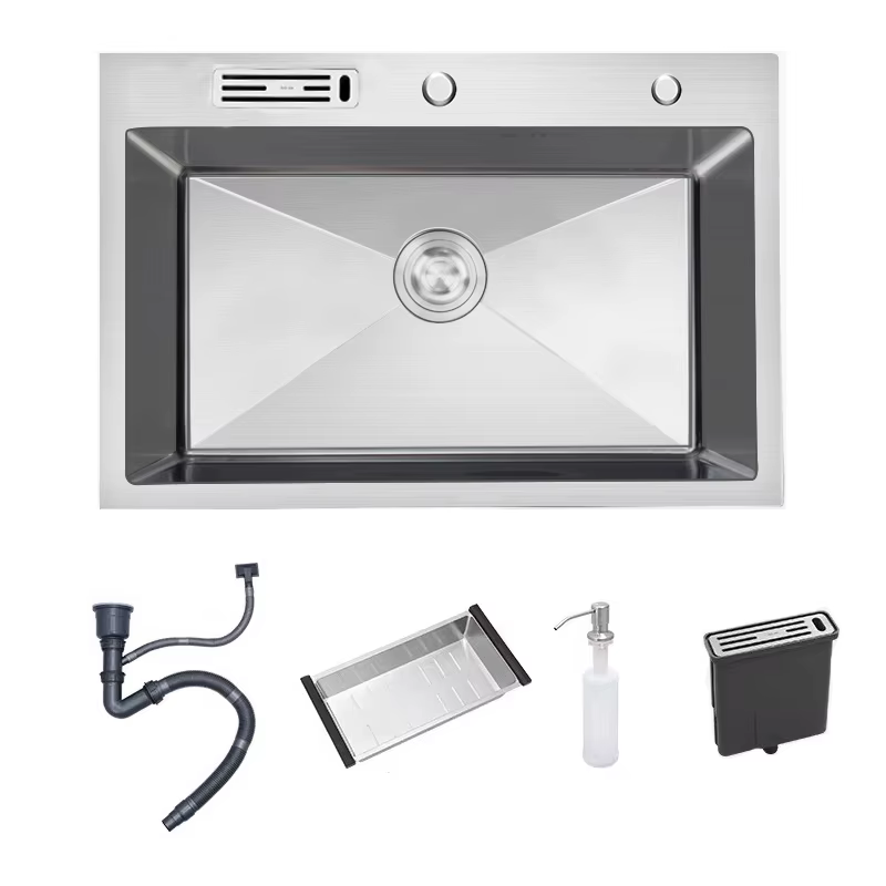 Évier de cuisine en acier inoxydable 304, fait à la main avec porte-couteau de calibre 20, grand bol