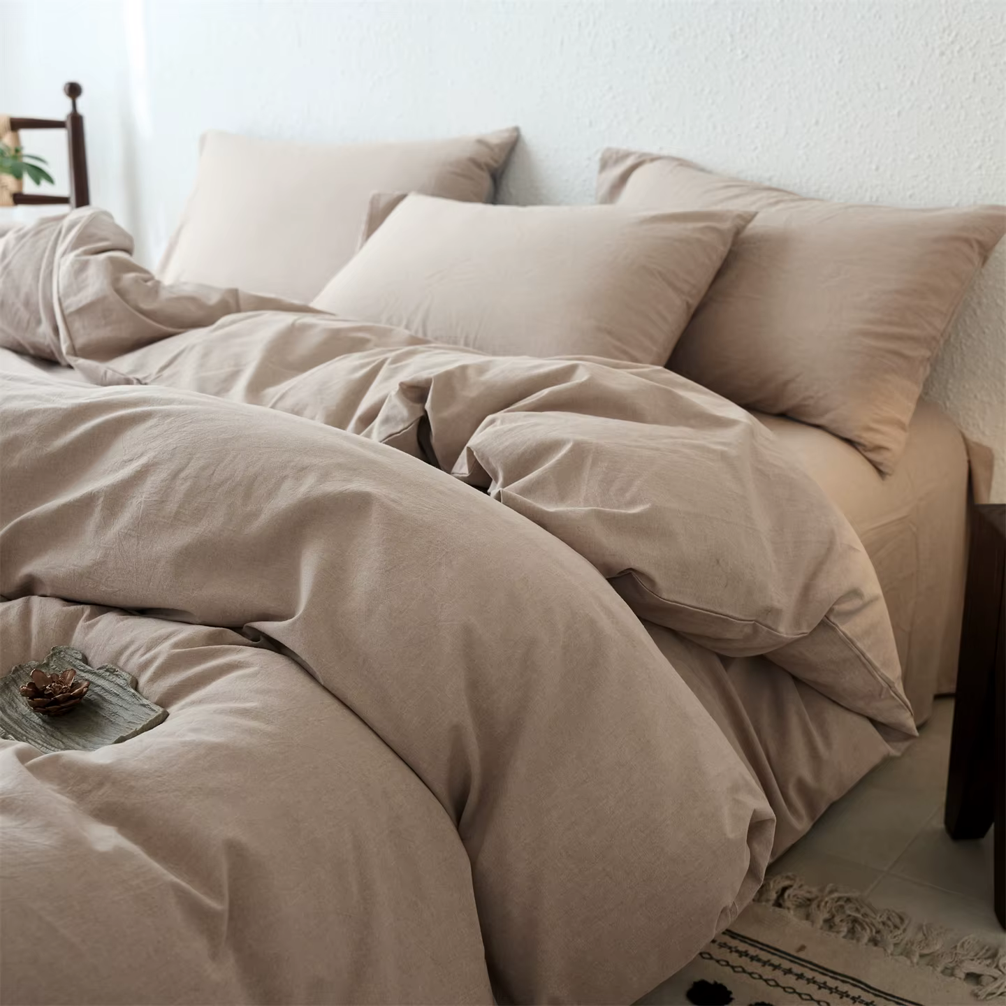 Housse de couette 100% coton, coton teint en fil, lavé, luxueuse, ultra douce, résistante aux plis, 