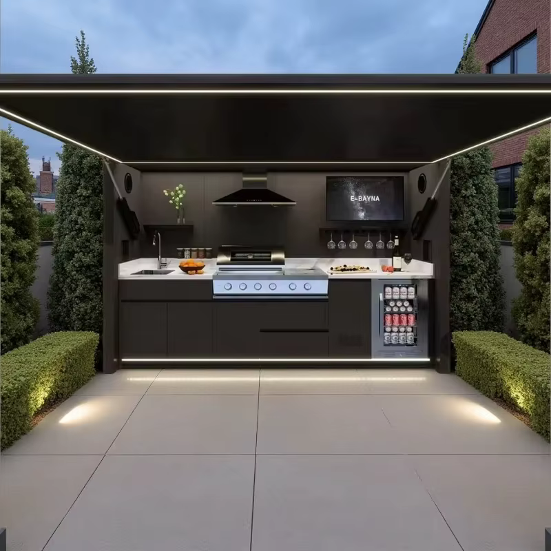 Ensemble de cuisine extérieure complet avec barbecue et réfrigérateur, station de cuisson tout-en-un