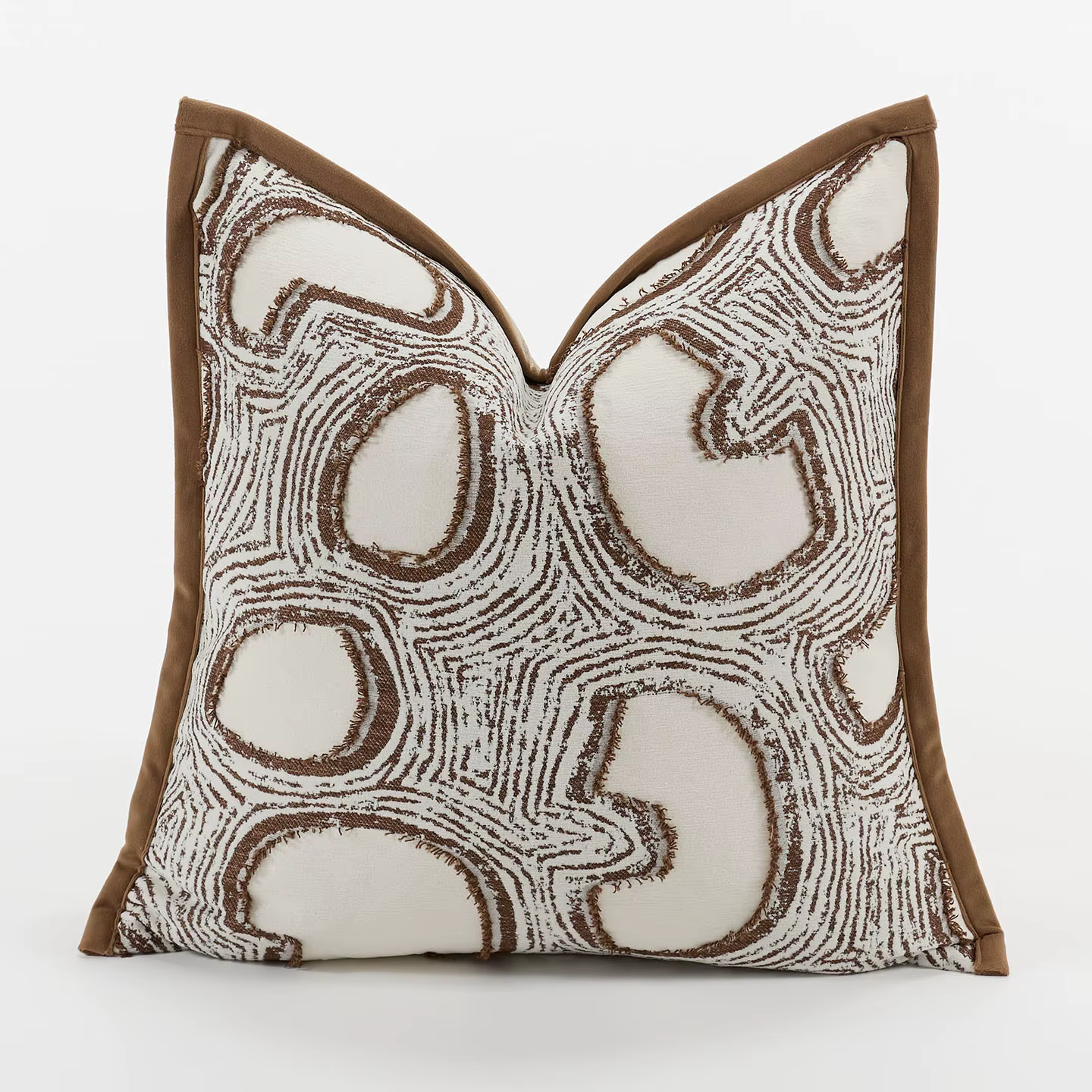 Housse de coussin jacquard abstrait beige marron, moderne et luxueuse, en chenille texturée, douce, 