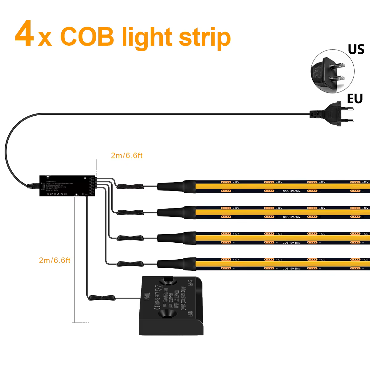 Kit complet de capteur de porte avec bande lumineuse LED noire, facile à dissimuler, bande COB PCB 1