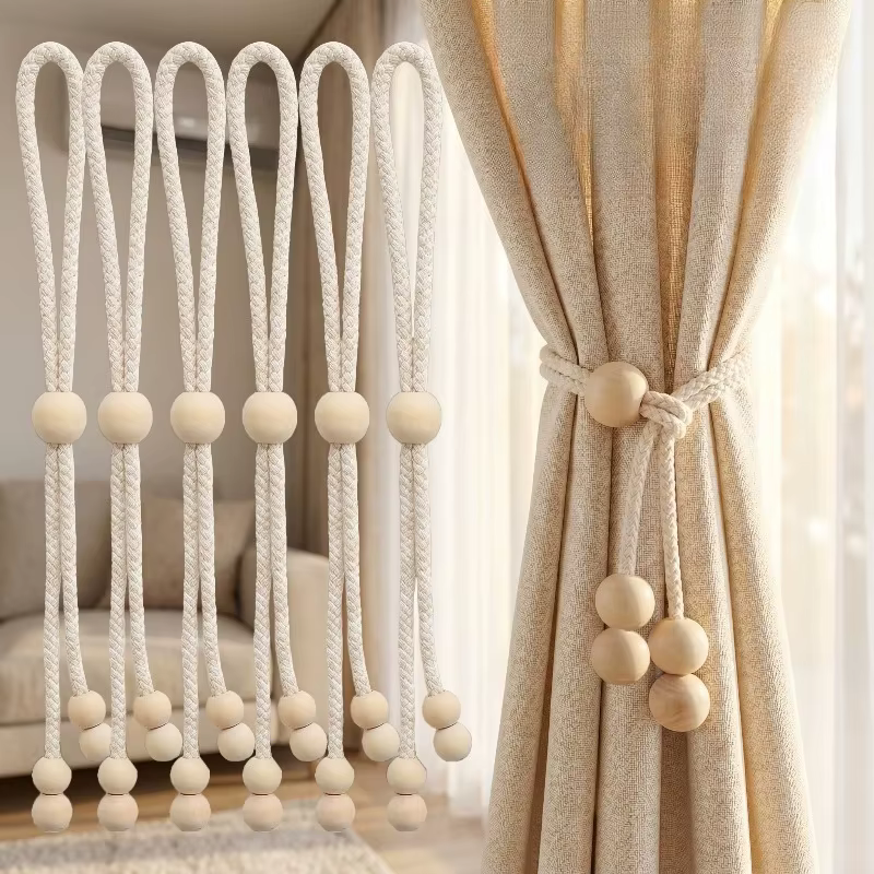 6 pièces, sangle de rideau à perles en bois, pour salon, chambre à coucher, bureau, extérieur et aut