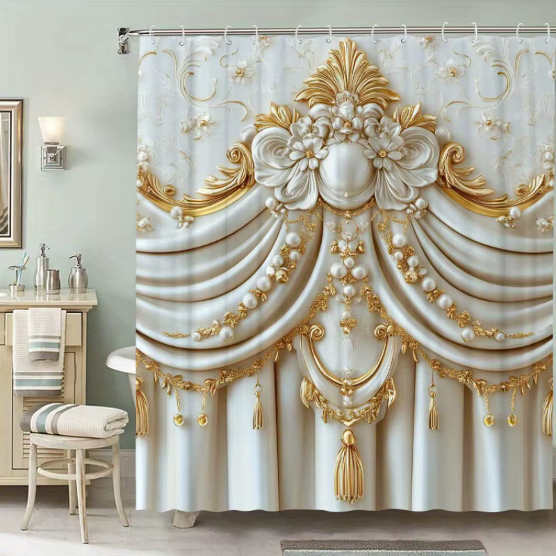 Rideau de douche à motif de fleurs exquises |   Imperméable et lavable en machine, idéal pour la déc