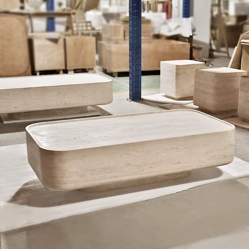 Table basse d'appoint en marbre travertin de luxe moderne, pierre naturelle OEM, conçue pour le cana
