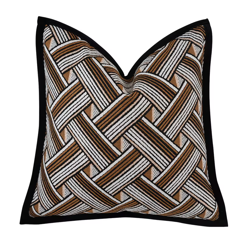 Housse de coussin de luxe moderne haut de gamme, housses d'oreiller en Jacquard rétro chinois marron