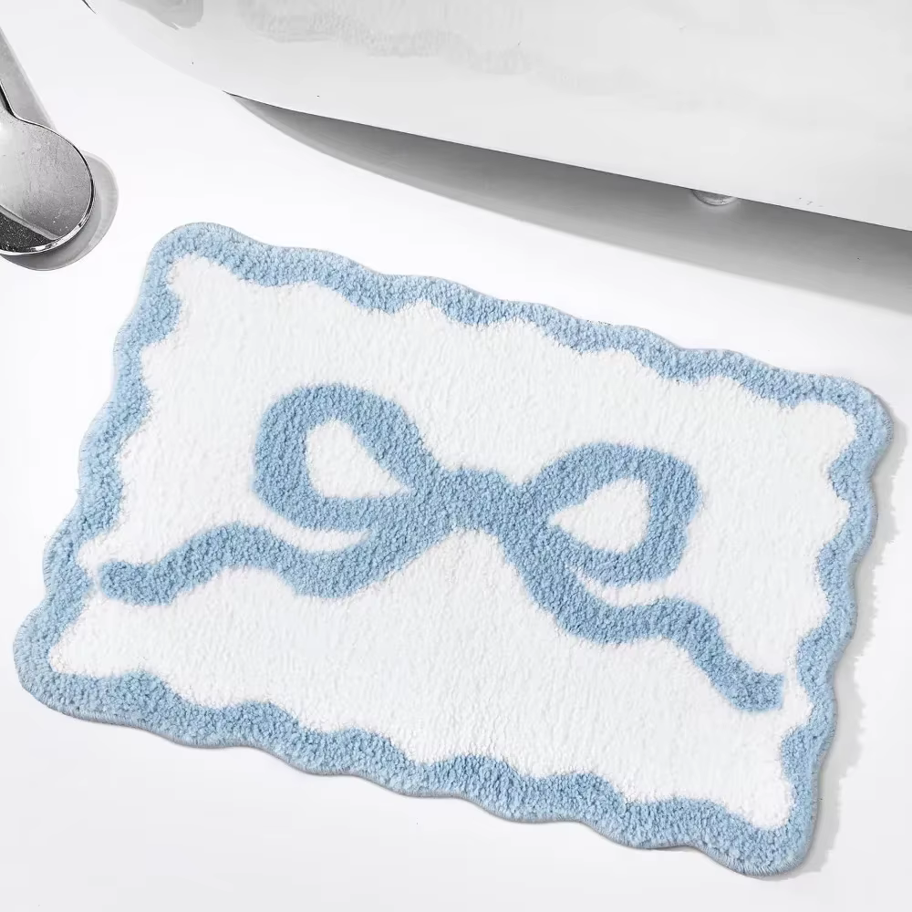 Tapis de salle de bain avec nœud rose et bleu, Coquette, décor d'arc esthétique, mignon, tapis de do