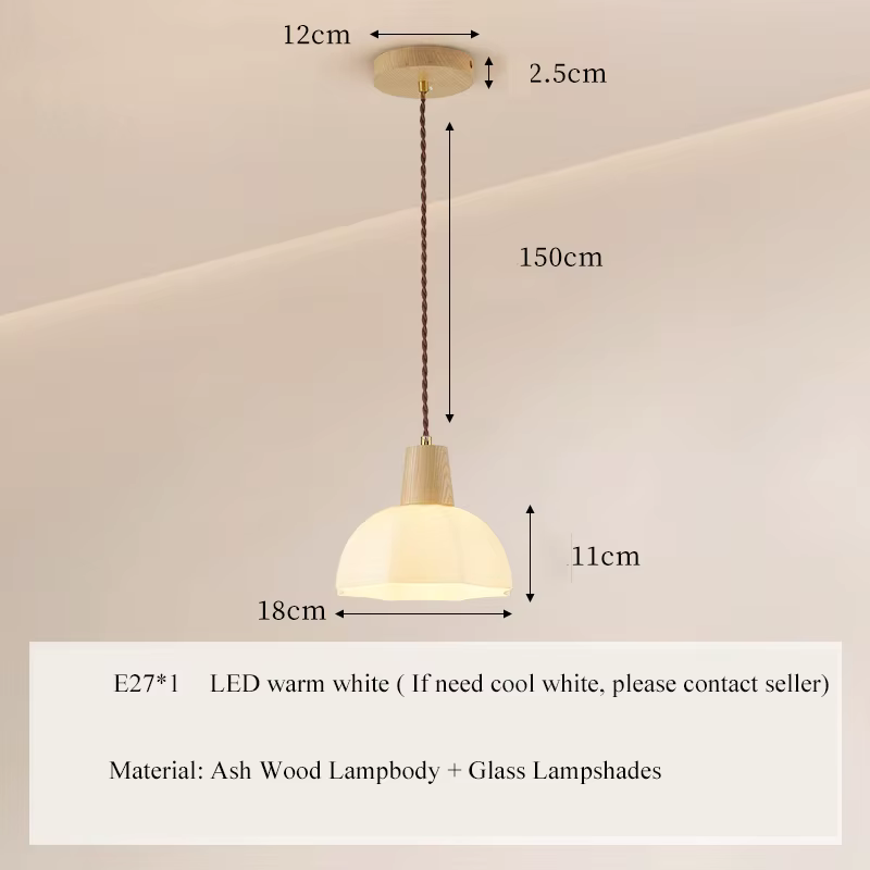 Lampes suspendues en bois avec abat-jour en verre pour salle à manger moderne en bois de frêne cuisi