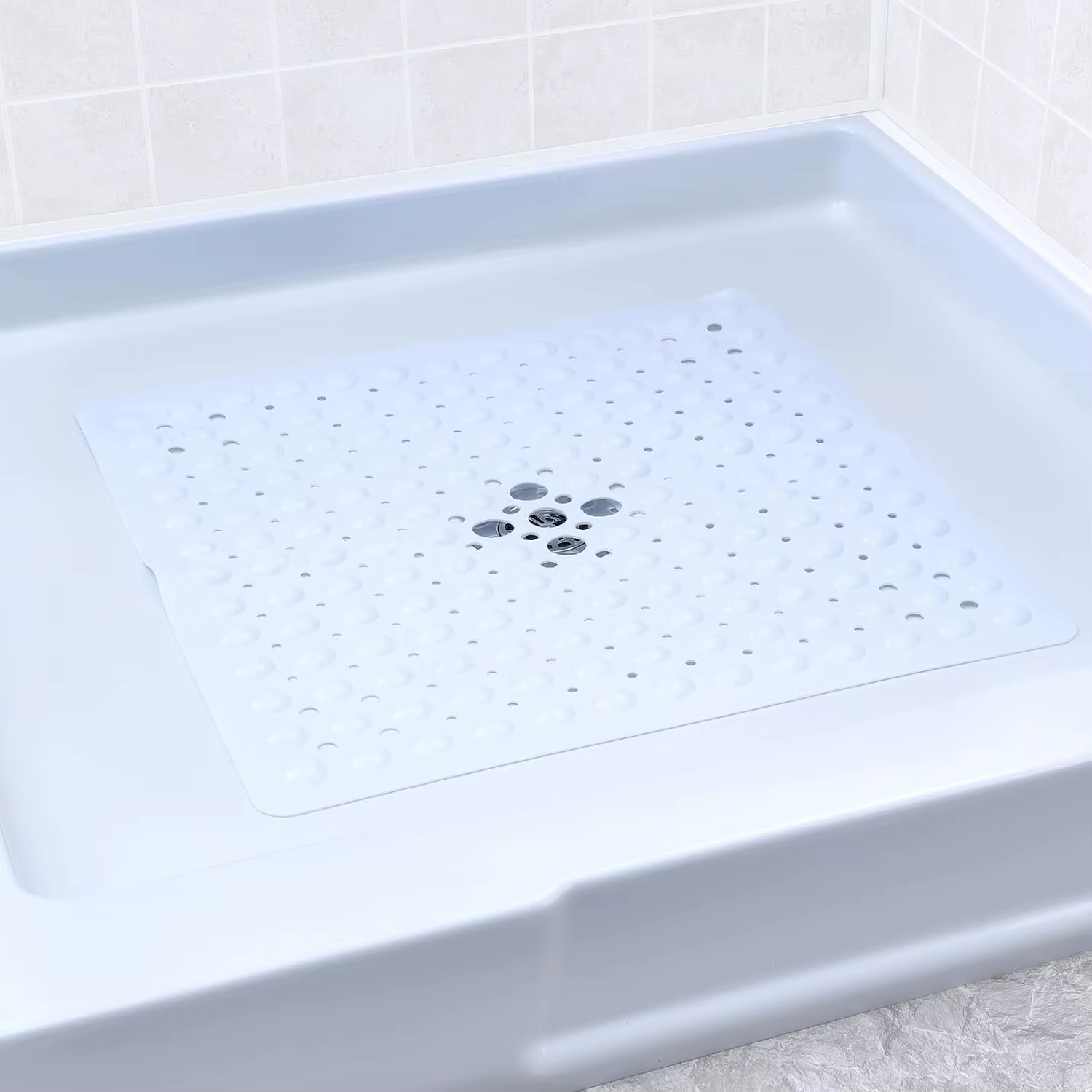 Tapis de douche carré, 53x53cm, surface texturée antidérapante et ventouses plus puissantes, tapis d
