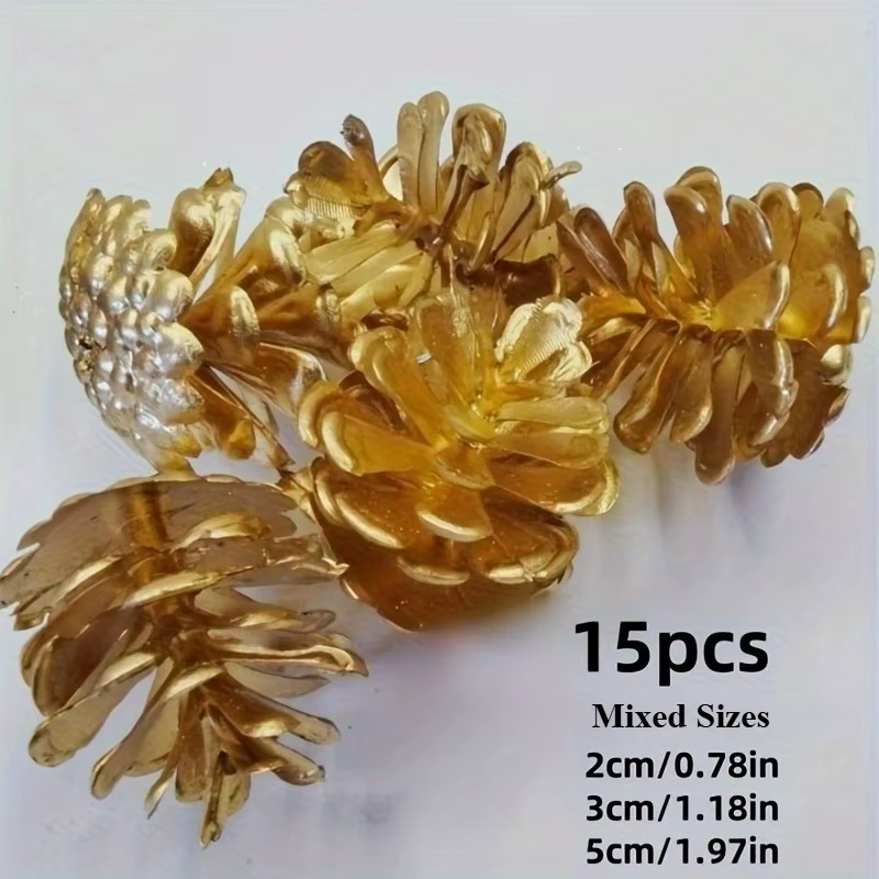 15 cônes de pin artificiels dorés pour décorations de Noël, mariages, fêtes, loisirs créatifs, ornem